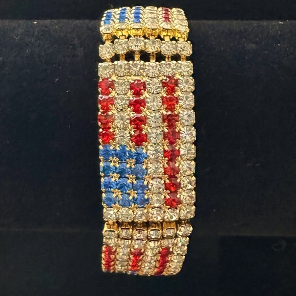Rhinestone USA Flag Bracelet - Patriotic - Vintage - Sz. 8 - Picture 4 of 6